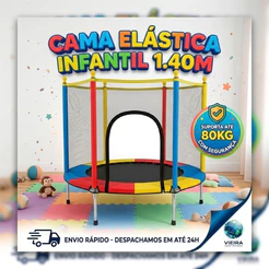 Cama elástica pula pula infantil trampolim 1.40m com tela de proteção playground desmontável brinquedo menino menina