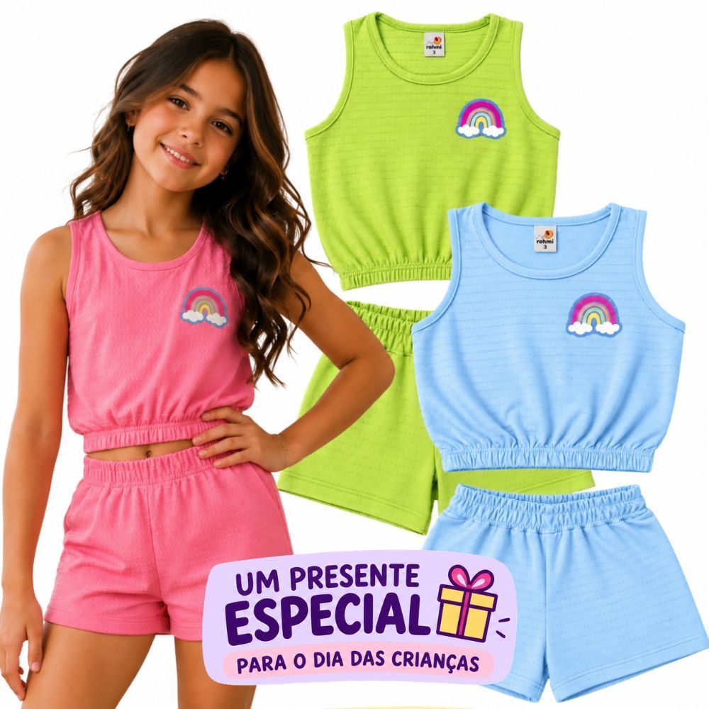 Conjunto Infantil Menina Blogueirinha do 2 ao 12 anos | Roupa Infantil Menina Cropped Infantil + Short Infantil