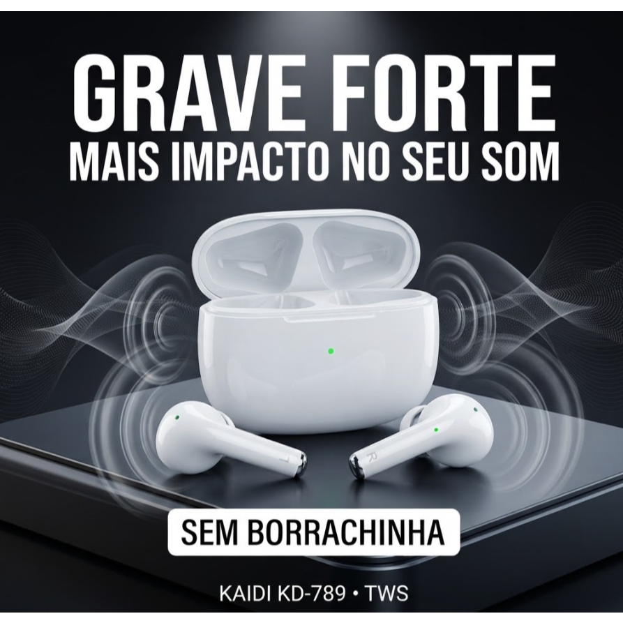 Fone Bluetooth Kaidi KD-789 TWS 5.3 Grave Forte Premium