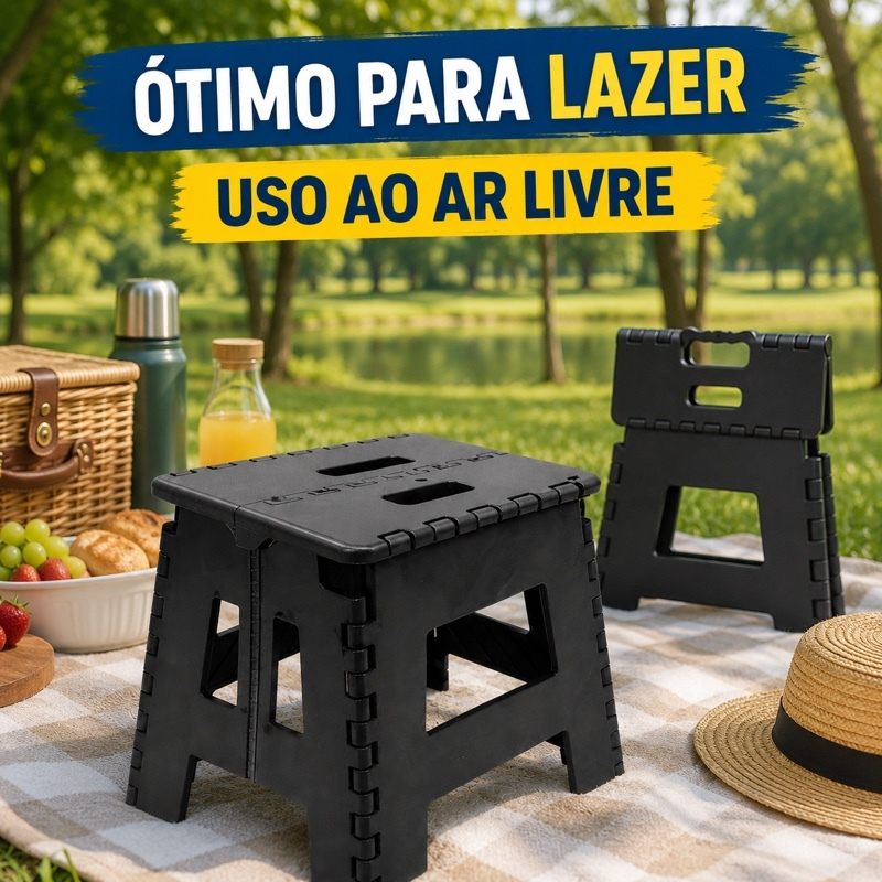 Banquinho Dobravel Portatil Resistente Suporta 100kg Antiderrapante Adulto Crianca Camping Pescaria Viagem