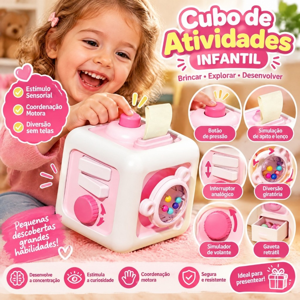 Brinquedos De Menino 6 Em 1 Cubo Montessori Sensory Busy Board Habilidades Prática Brinquedos Para Crianças De 2 Anos
