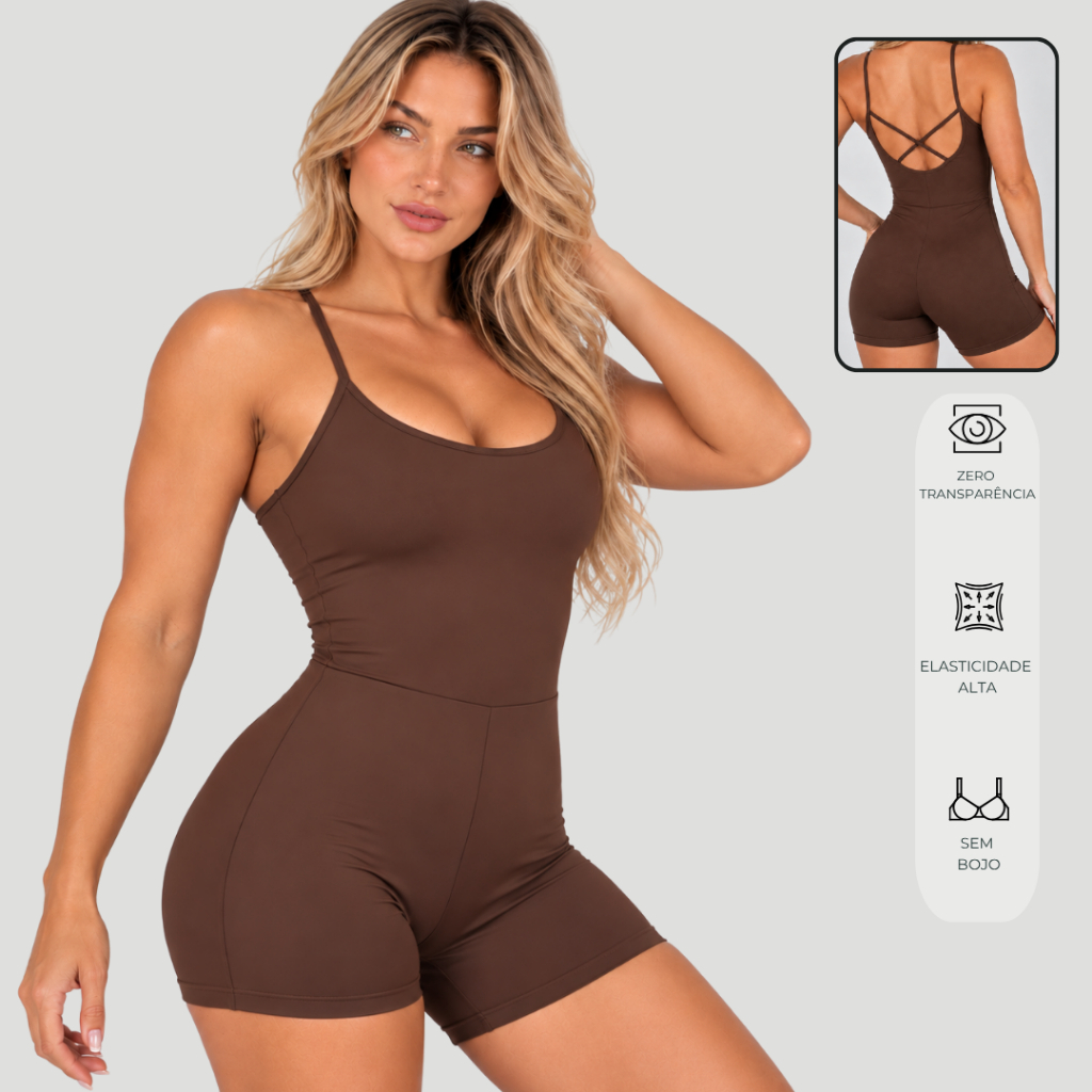 Macaquinho Feminino Academia Confortável Macacão Curto Fitness Sem Bojo Zero Transparência