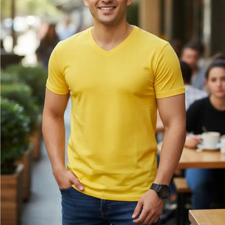 Camiseta Masculina Viscolycra Premium Com Elastano Tshit Básica Manga Curta Lisa de Malha Gola Em V