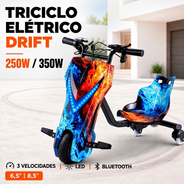 Patinete Elétrico 3 Rodas Triciclo Infantil 3 Drift 250w Várias Estampas 3 Velocidades