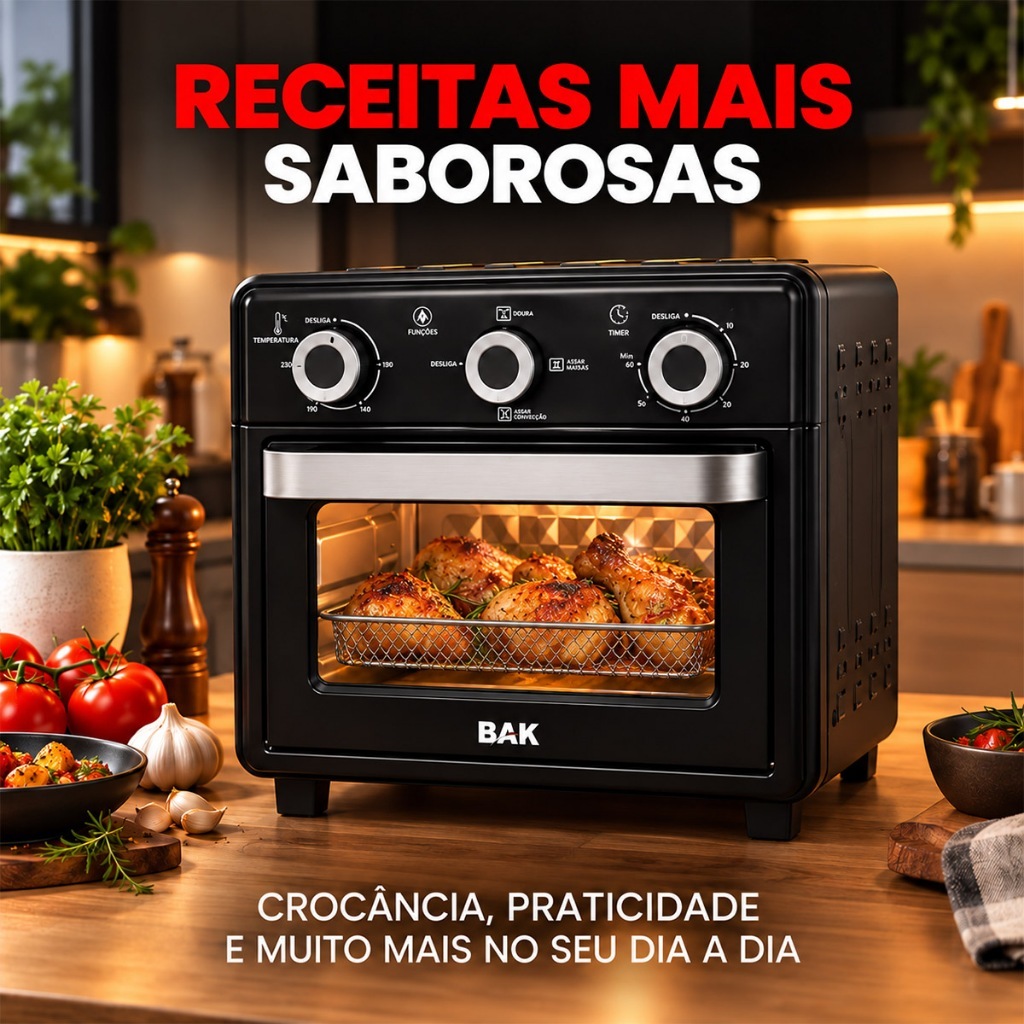 Fritadeira Air Fryer Oven Forno Elétrico 12 Litros 1000W com Cesto e Bandeja 110V 220V