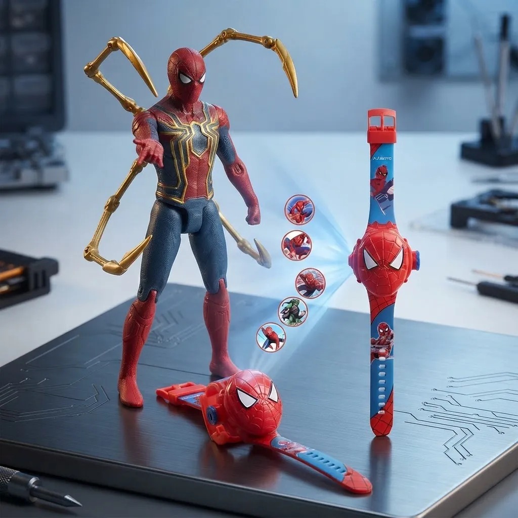 Kit Homem Aranha Boneco + Relogio Projetor De Imagens Dia das Crianças Infantil