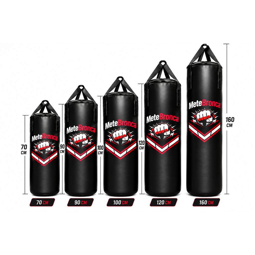 Saco de Pancada MeteBronca 70/90/100/120/160 cm – Reforçado para Boxe, Muay Thai e Treino