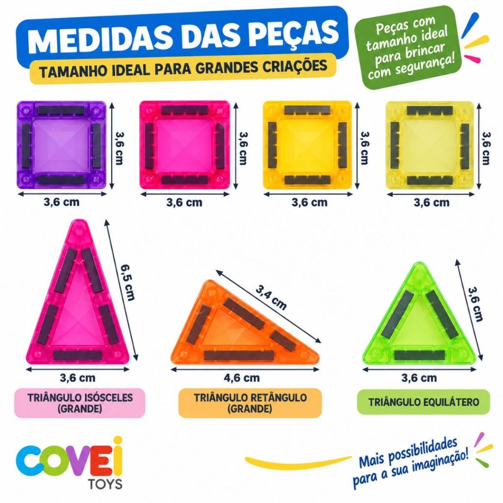 Blocos Magnéticos 36 á 112 Pçs Transparentes De Montar Coloridas Estojo Brinquedo Infantil Crianças — imagem 2 de 2