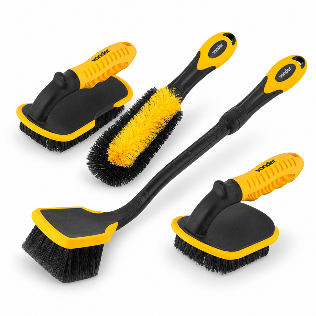 Kit De Escovas Para Lavar Estética Automotiva Rodas, Carpete, Caixa de Rodas C/ 4 Peças Vonder