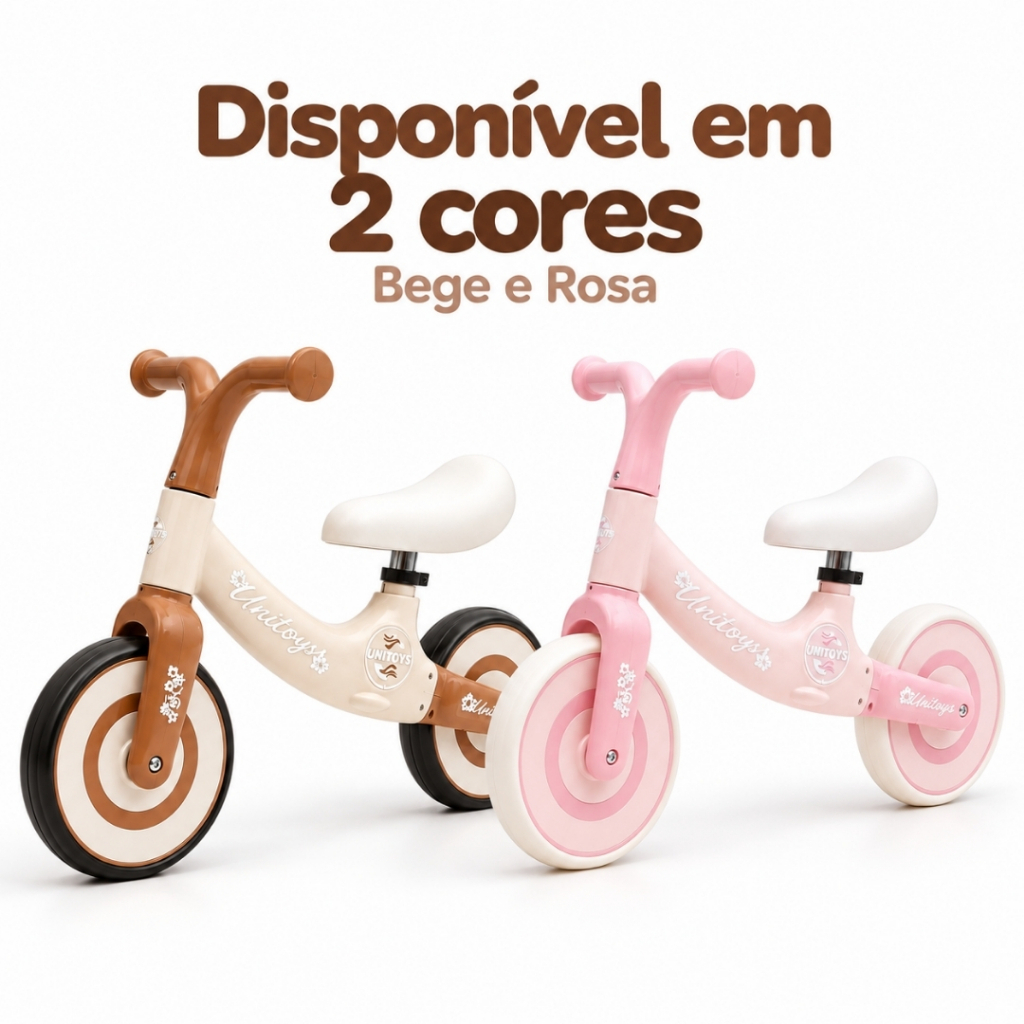 Bicicleta De Equilibrio Infantil Sem Pedal Aro 12 + 1 Ano da Unitoys Marrom e Rosa para Bebê Aprender a Andar