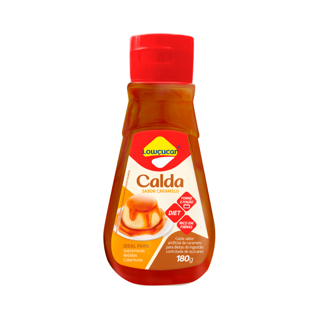 Sabor Caramelo Calda Lowçucar, Rica em Fibra Sem Adição de Açúcares, Doces, Sem Glúten Versátil 180g