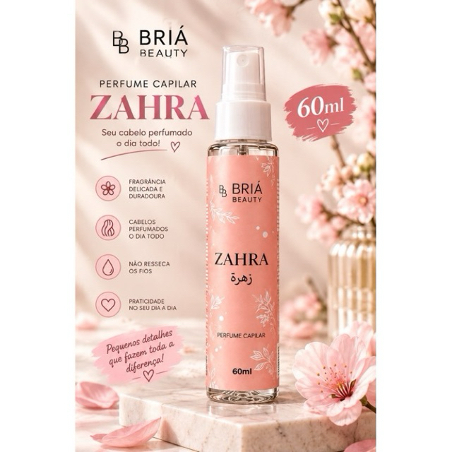 Perfume Capilar Zahra 60ml Briá Beauty - Fragrância para Cabelos Perfume de Cabelo Spray Capilar