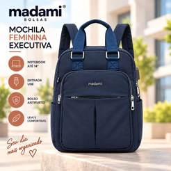 Mochila Feminina Executiva Notebook 14 Antifurto USB Reforçada Madami