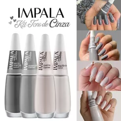Kit de Esmaltes Impala 4 Cores Tons Cinza e Nude Atacado Coleção a Cor da Sua Moda