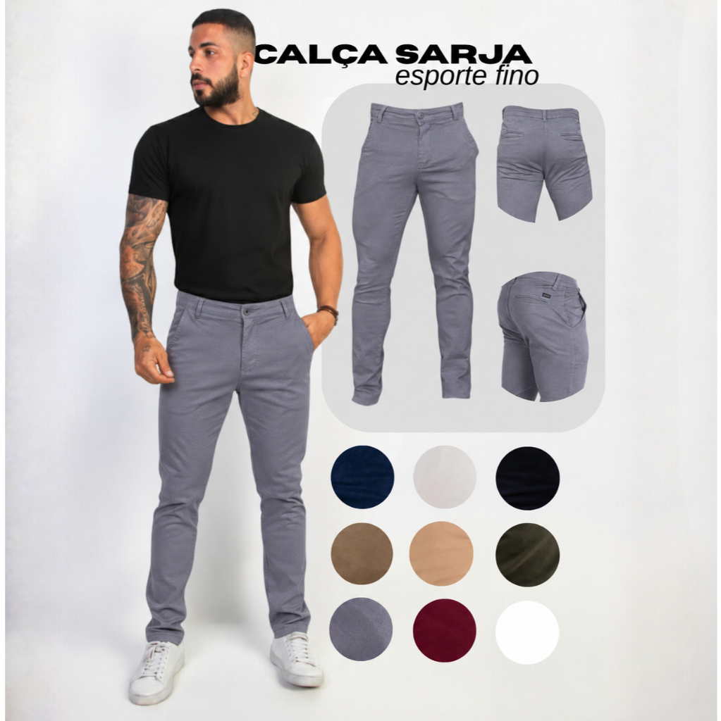 Calça Alfaiataria Masculina Sarja com Elastano Slim Fit
