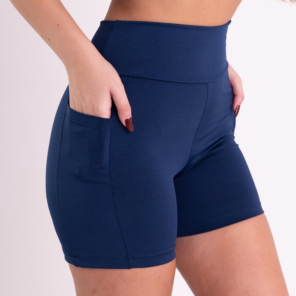 Bermuda Suplex Premium Short Academia Feminino Fitness Cintura Alta Bolso Lateral Sem Transparência