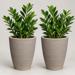 Kit 2 Vasos para Plantas Decorativo em Polietileno Redondo Escovado com Prato Coletor N2