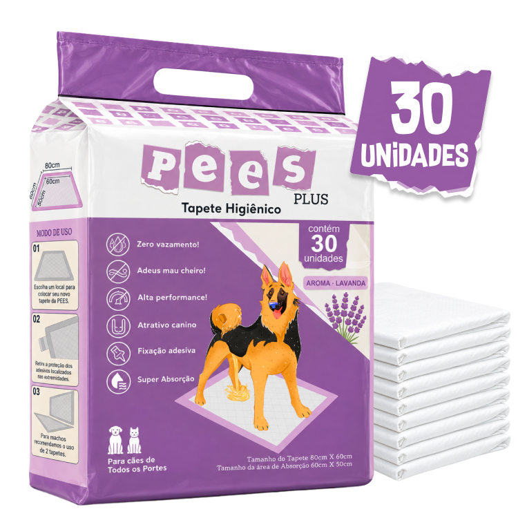 Tapete Higiênico para Cães Pees Plus Lavanda 30 Un 80x60cm