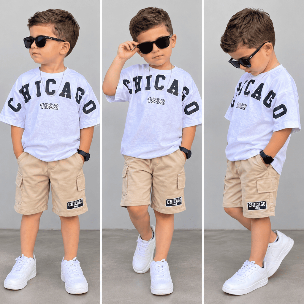 Conjunto Infantil Masculino Verão - Camiseta + Short Confortável - Tamanho 2 ao 12 Anos