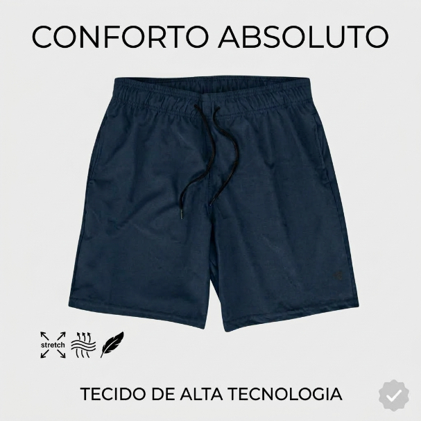 Bermuda Masculina Confortável Tactel com Elastano Uso Casual Academia e Dia a Dia