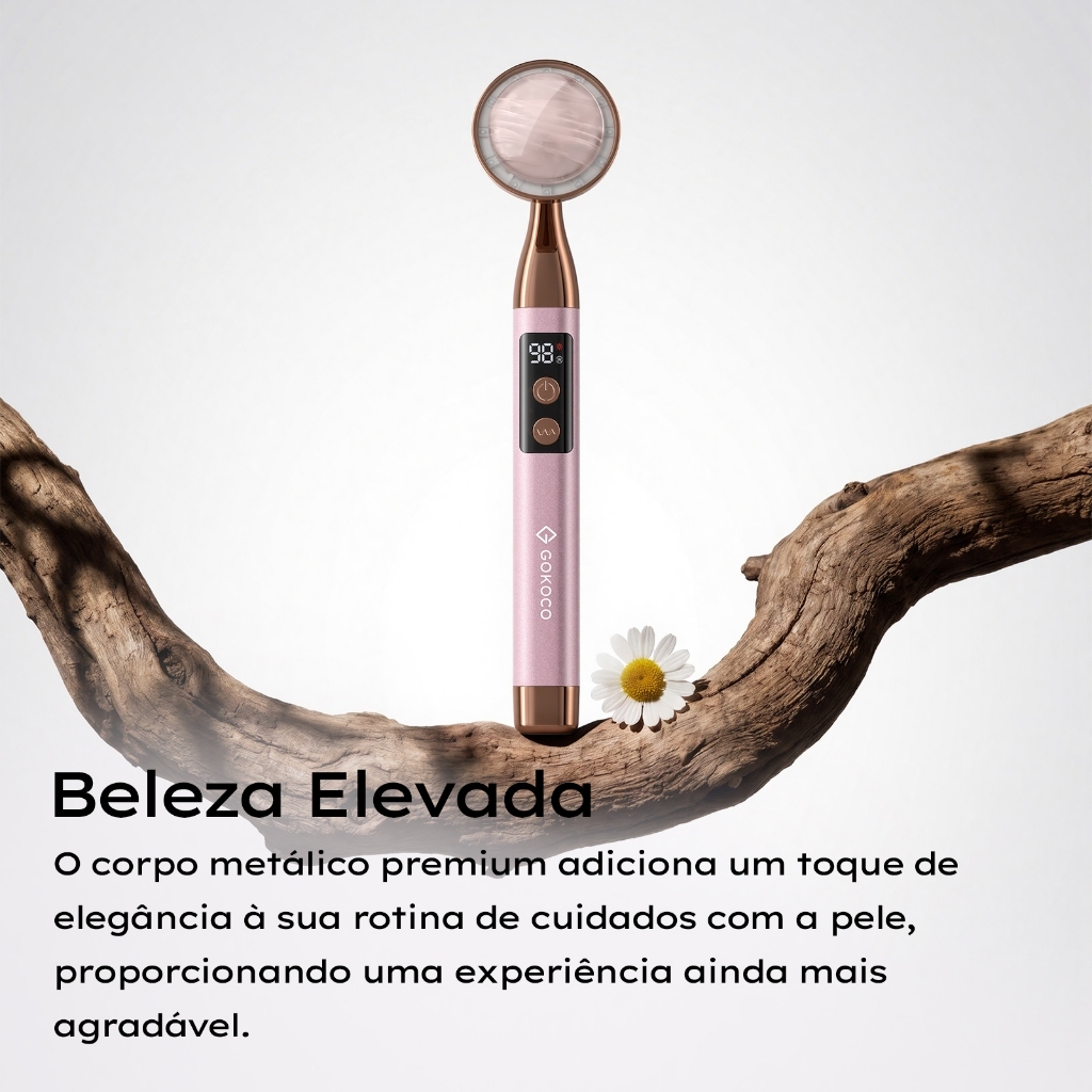 GOKOCO Massageador Facial Elétrico Quartzo Rosa com 3 Cores LED, Vibração, Aquecimento 45°C e Display Digital · foto 2