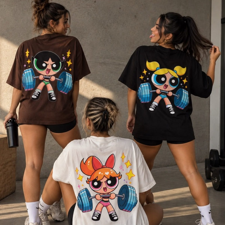 Kit 3 Camisetas Femininas Oversized Blusão Meninas Super Poderosas Treino Academia 100% Algodão Premium Streetwear