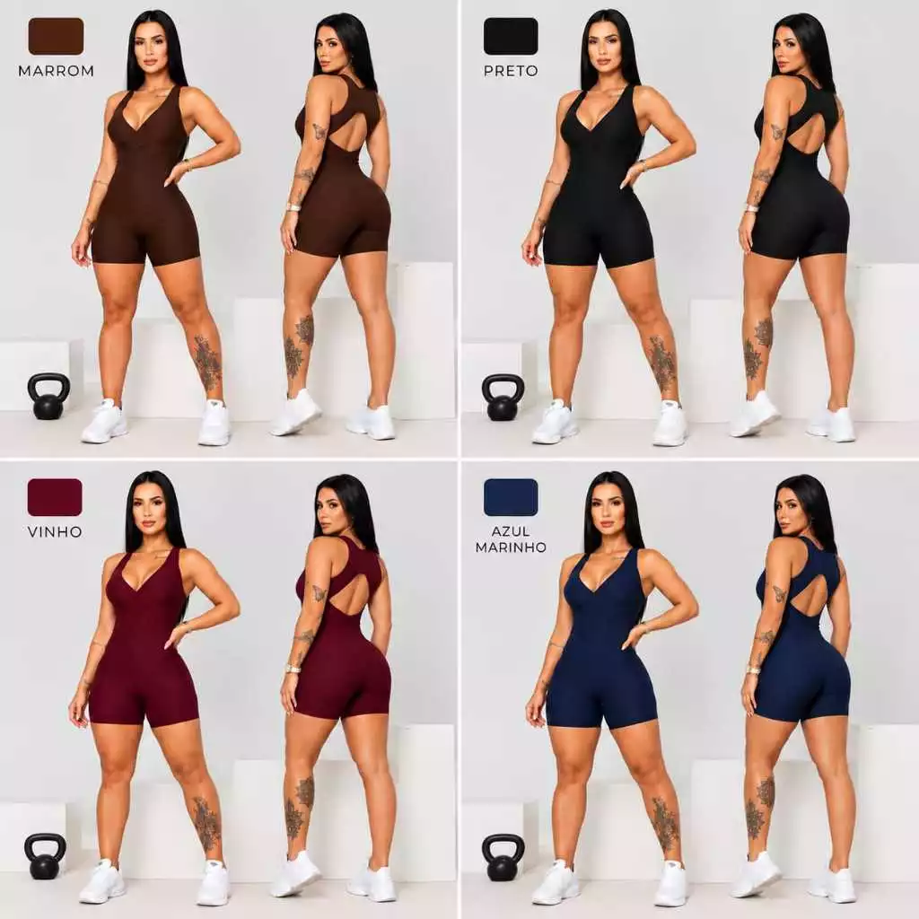 Macaquinho que vira Body 2 em 1, Macacão,  Fitness Academia, (Com Bojo Removível), Zero Transparência, Modela — imagem 1