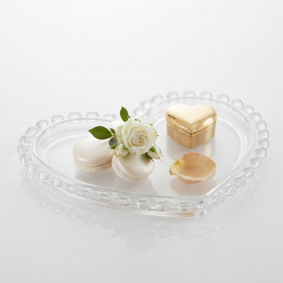 Prato para Sobremesa de Cristal Coração 18cm Lyor para Doces Frutas Bolos Mesa Posta Decoração Romântica Elegante e Casa