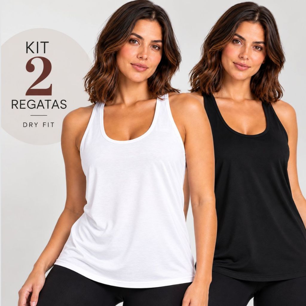 Kit 2 Regatas Feminina Dry Fit Nadador Academia Fitness Treino Esportiva Confortável Dia a Dia 26663-K2