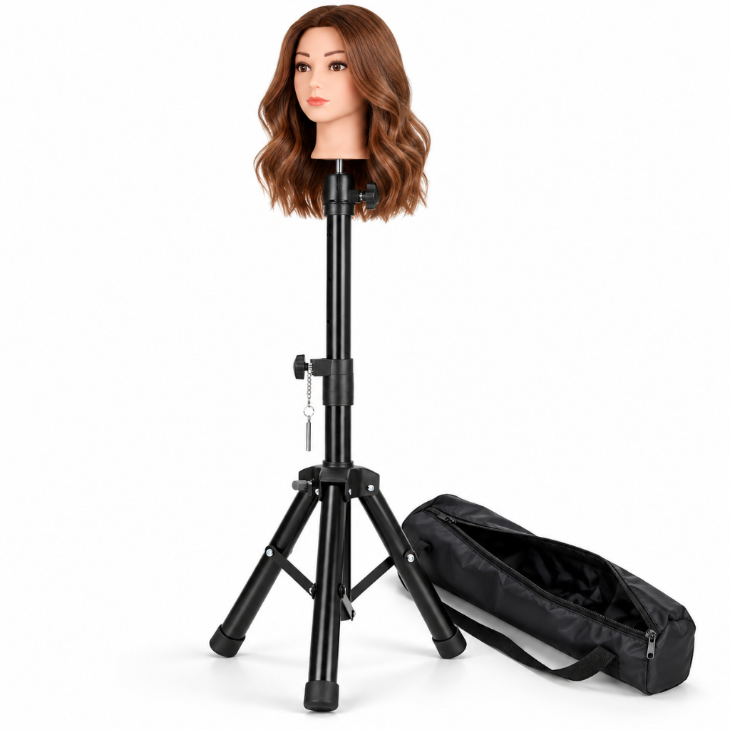 Tripé Cabeça de Boneca Treino Profissional Cabeleireiro Barbeiro Regulável 1,5m ou 1,7m + Bolsa