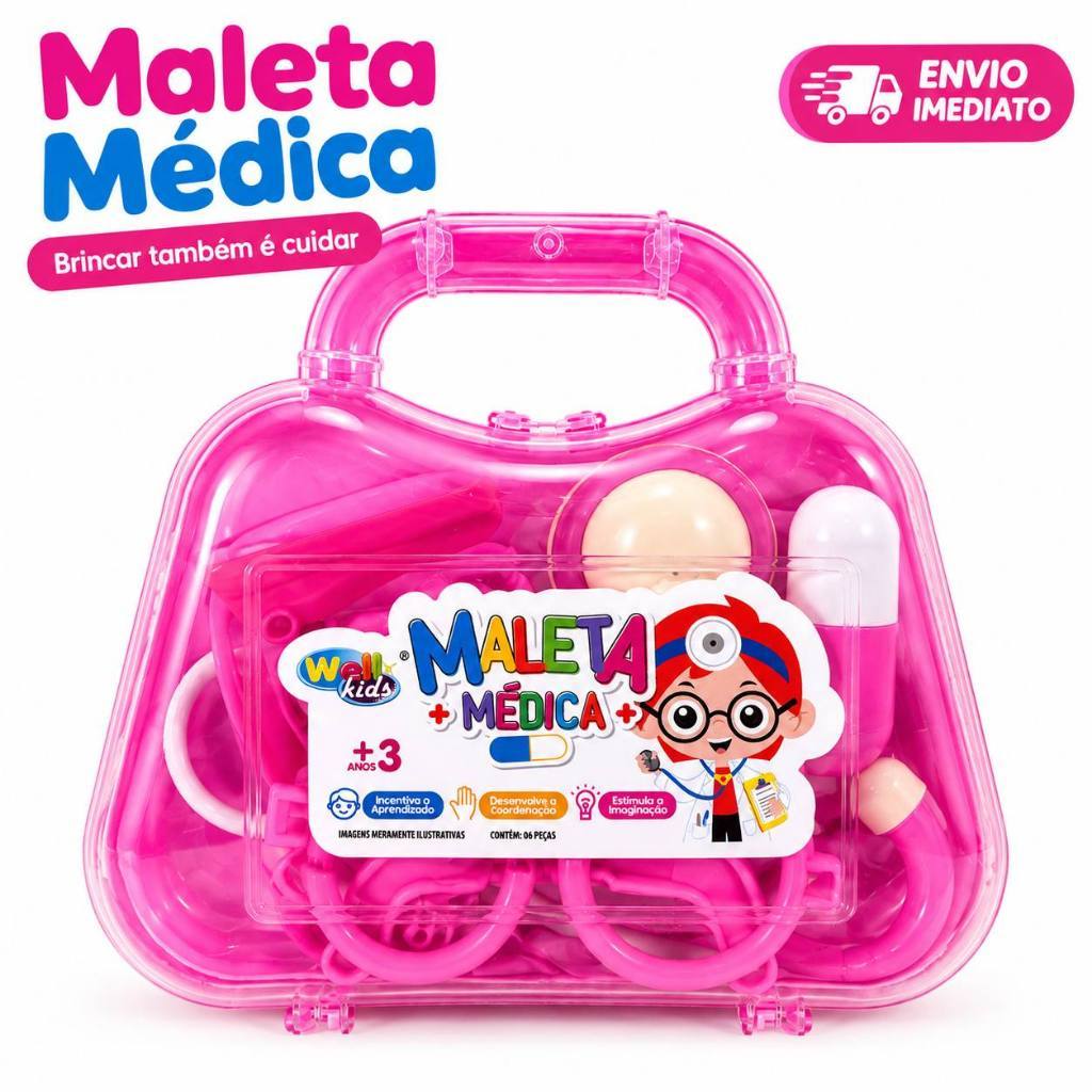 Maleta Médica Infantil Brinquedo Médico Doutora Kit 6 Peças Brinquedo de Médica para Menina Criança Faz de Conta