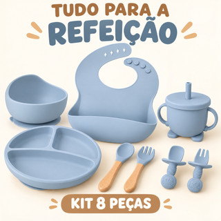 Talheres bebê silicone 8 Peças kit Talheres Infantil Com Ventosa Canudo Colher Babador Garfo