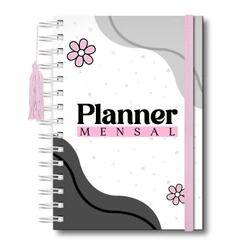 Agenda Planner Mensal Visão Mês Capa Dura 228 Páginas Planejamento Meu Planner 12 Meses Cinza e Rosa