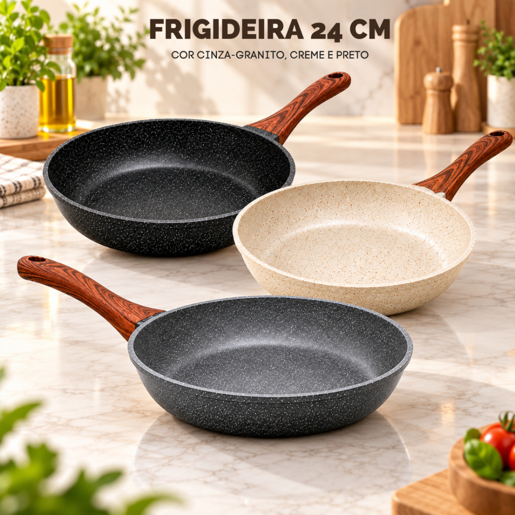 Frigideira Cerâmica Antiaderente 24cm Indução Cooktop Fogão a Gás Não Gruda Sem Óleo