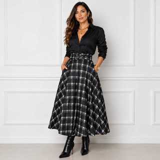 Saia Xadrez Com Cinto Encapado Moderna e Elegante Saia em Cores xadrez e lisa Disponível do 36 ao 50 Evaze Premium