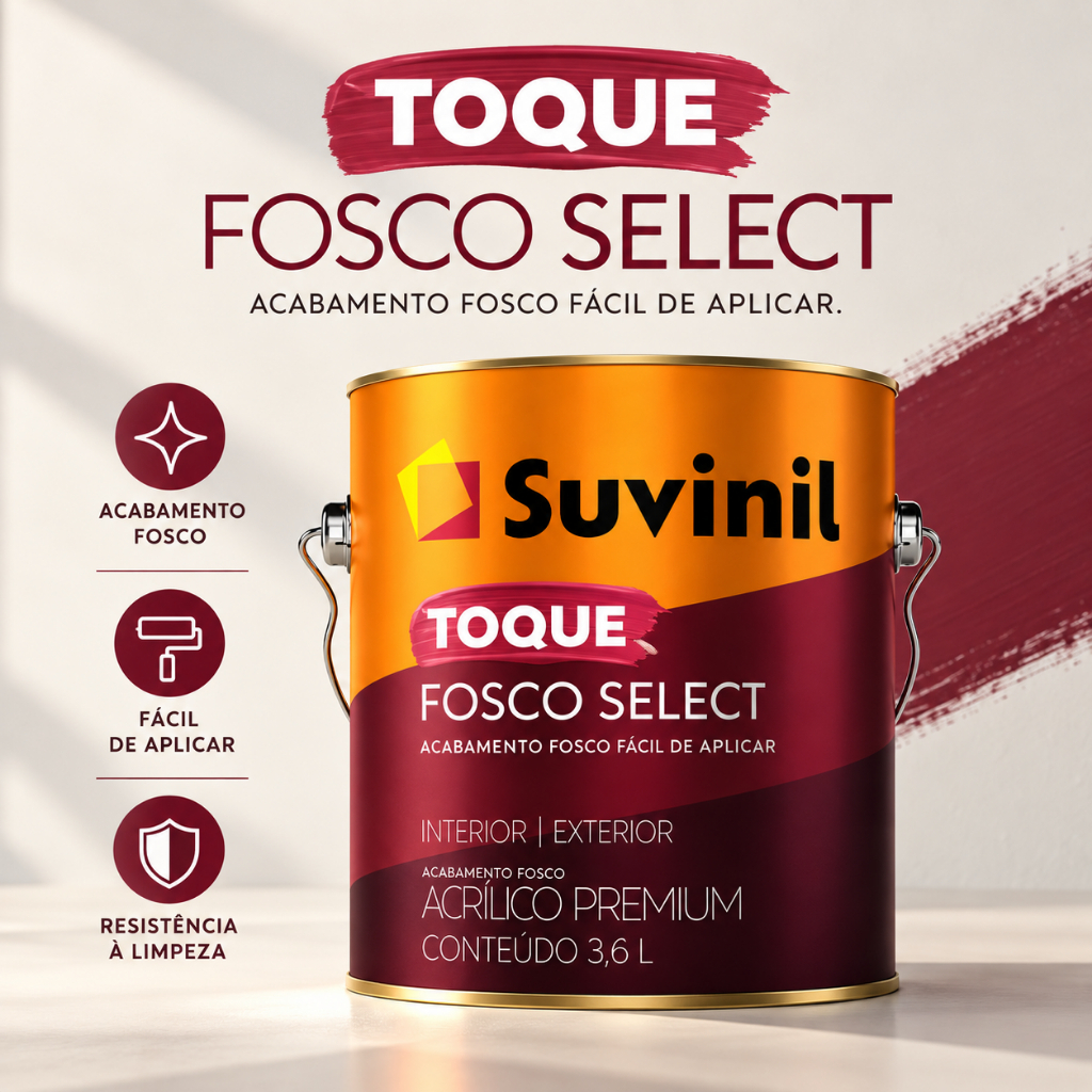 Tinta Toque Fosco Select 3,6L Suvinil Tinta Acrílica Resistência À Limpeza Disfarce Das Imperfeições