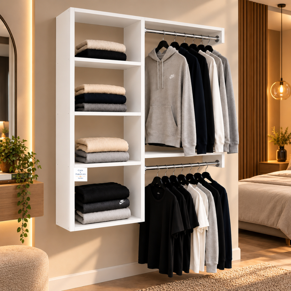 Closet Suspenso Moderno, Arara De Parede Aberto com Cabideiro 67