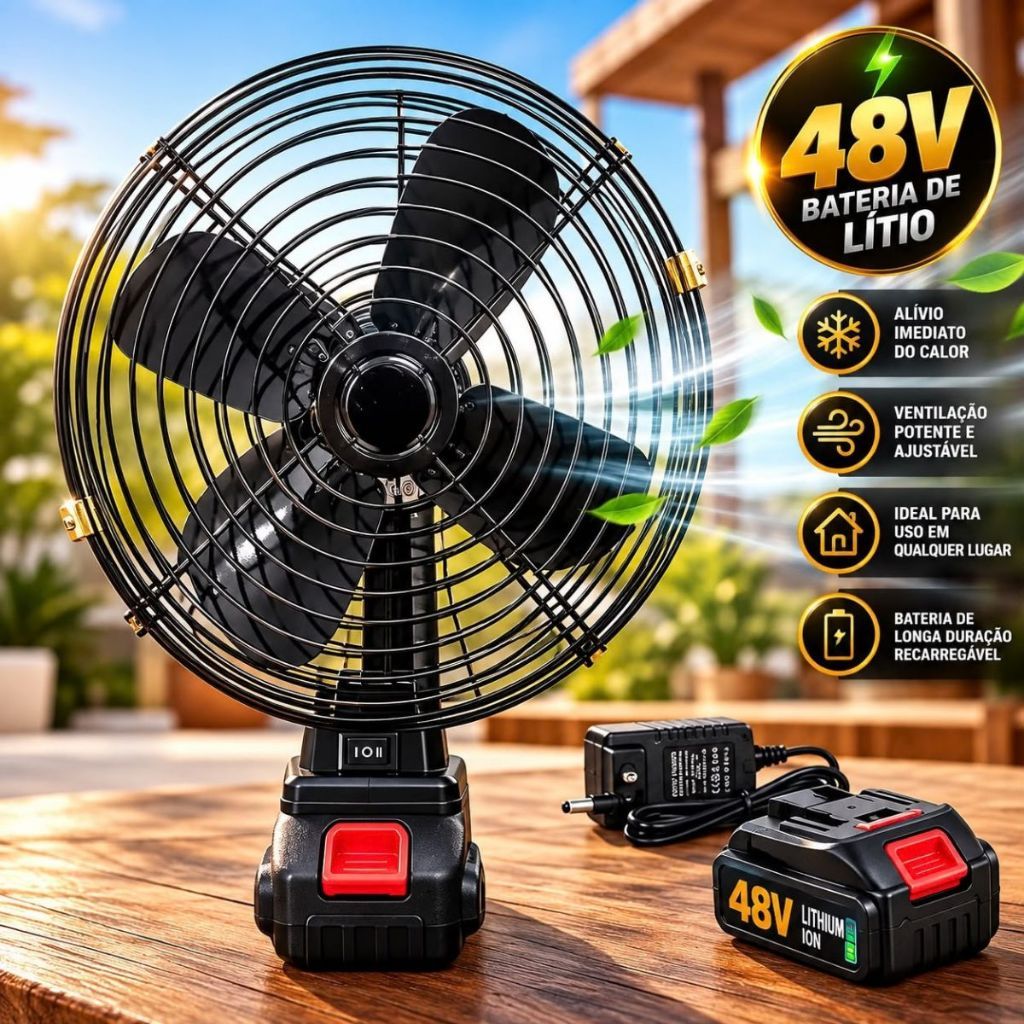 Ventilador Portátil Bateria 48v + De Mesa Acampamento Portátil Recarregável Bateria Tufão Vento
