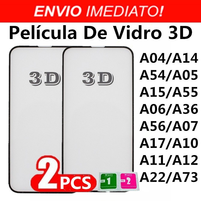 KIT Com 2 Pelicula de vidro temperado para Samsung Galaxy 3D Full A04 A05 A06 A07A11 A31 A41 A51 A71 A50 A40 A30 A10 A20