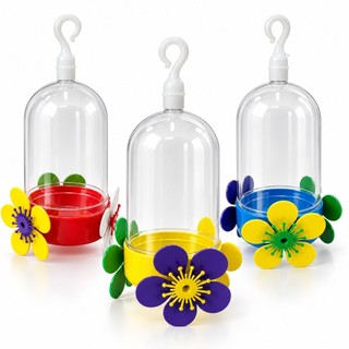 Bebedouro Beija-Flor 250ml Colorido em Plástico com Flores e Gancho Penduravel para Jardim e Pássaros
