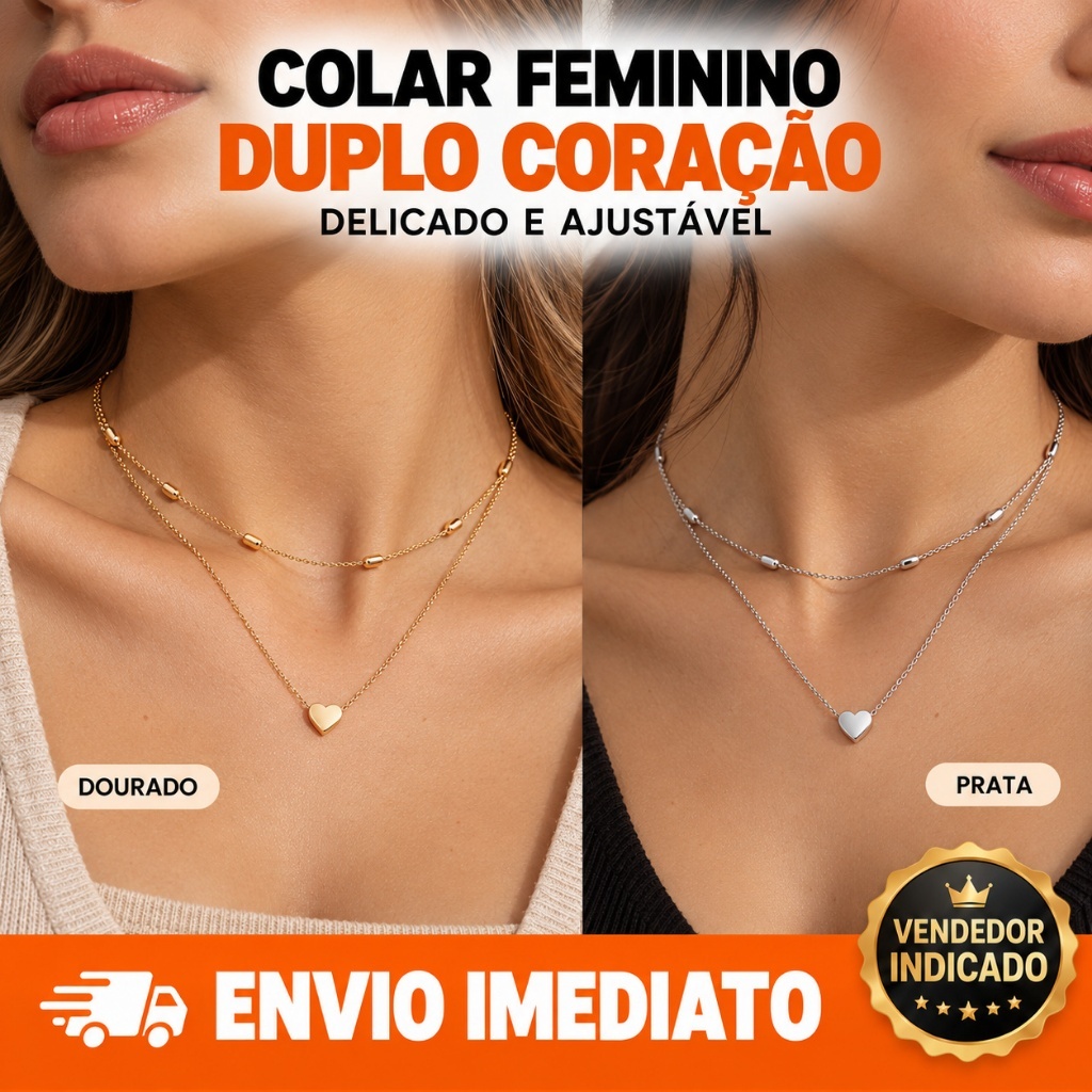 Kit 2 Colar Conjunto  Kit Colar Coração Gargantilha bolinhas banhado Prata  + Colar transpassado chapado banhado a ouro