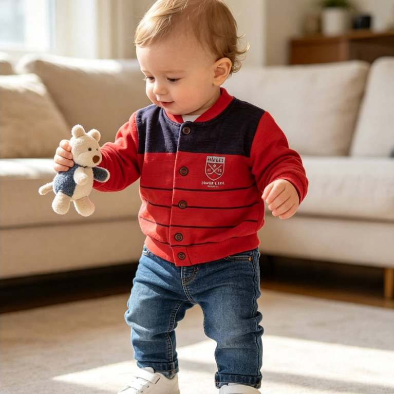Casaco Bebê Masculino, Modelo Manga Longa, Moletom Vermelho, Tam: G, Marca; Dmbauer