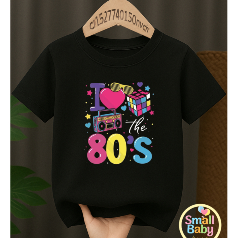 Camiseta Infantil Feminina Estampada I Love 80s Anos 80 Moda 100% Algodão Lançamento T-shirt