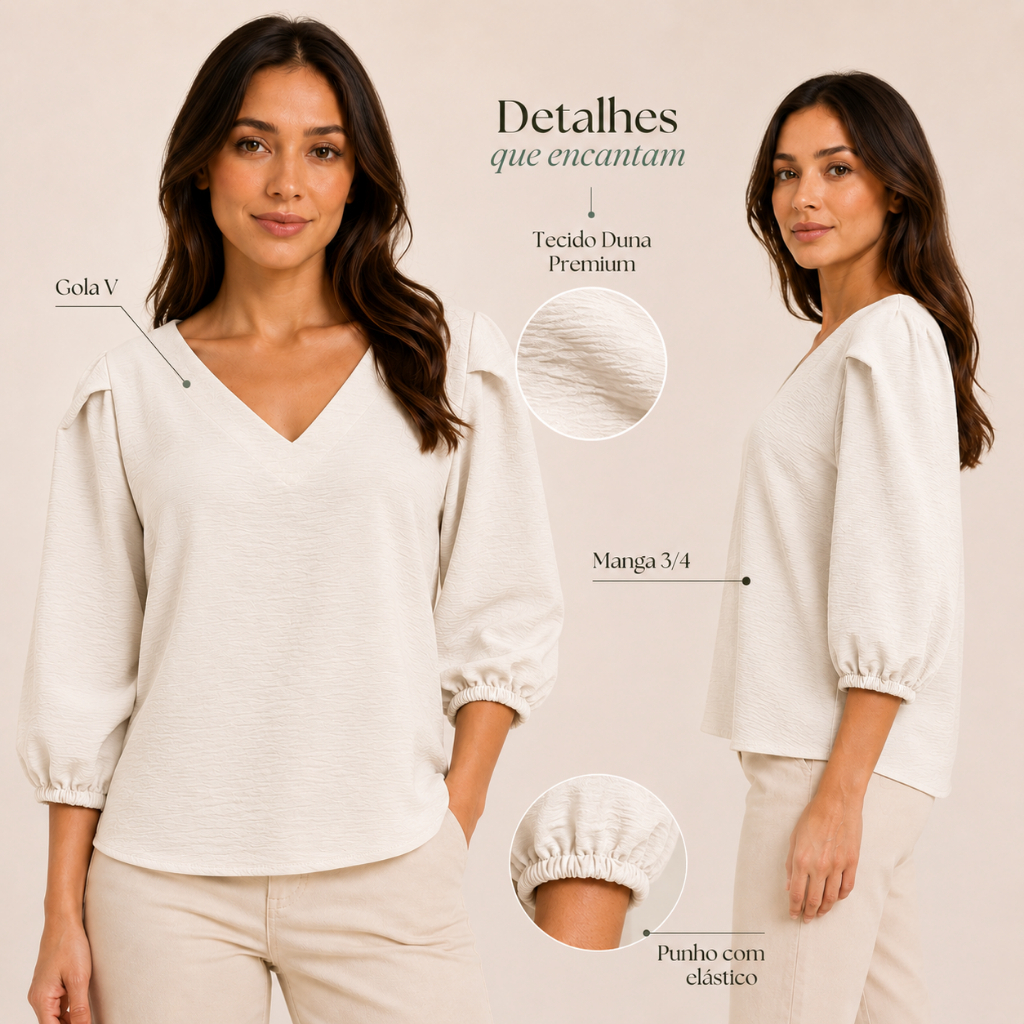 Blusa Feminina Manga 3/4 Duna Premium Réveillon Natal Elegante Gola V Cores de Fim de Ano — imagem 2 de 2