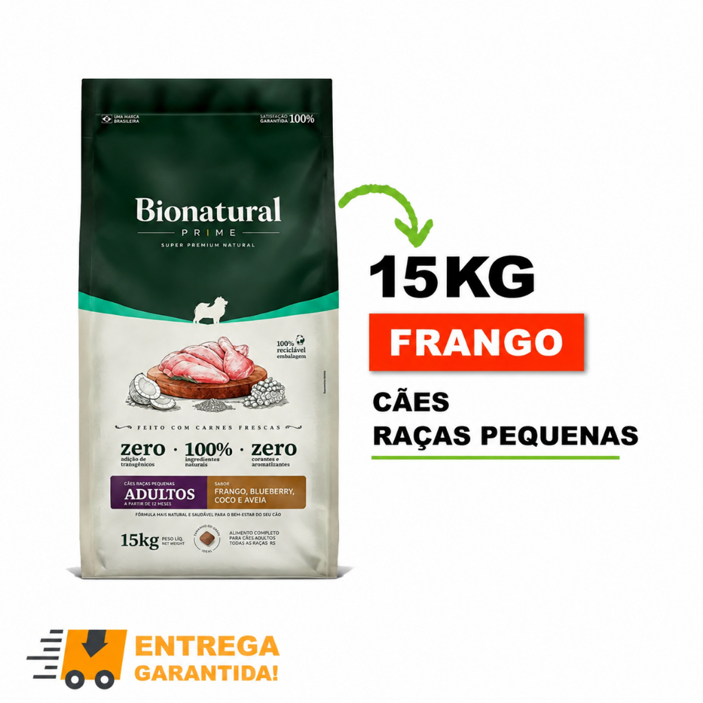 Ração Para Cachorro 15kg Bionatural Super Premoium Adulto Racas Pequenas Frango 25% Proteína