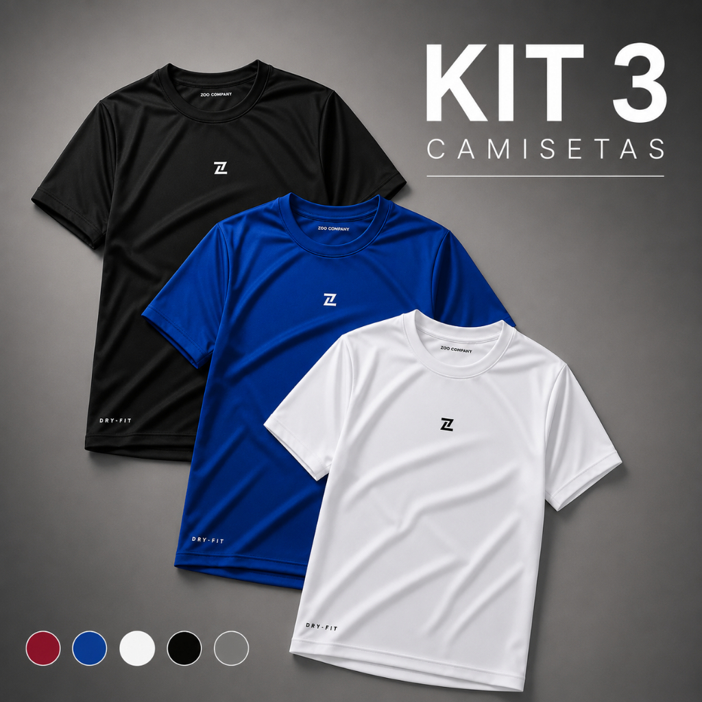 Kit 3 Camisetas Dry Fit Masculina - Casual - Treino - Academia - Esportes - Exercícios - Corrida