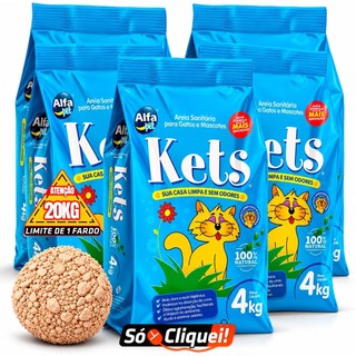 Kit 5 Pacotes Fardo de Areia Para Gato Kets 20KG Alfa Pet Granulado Biodegradável Sanitário Forma Torrões Alta Absorção