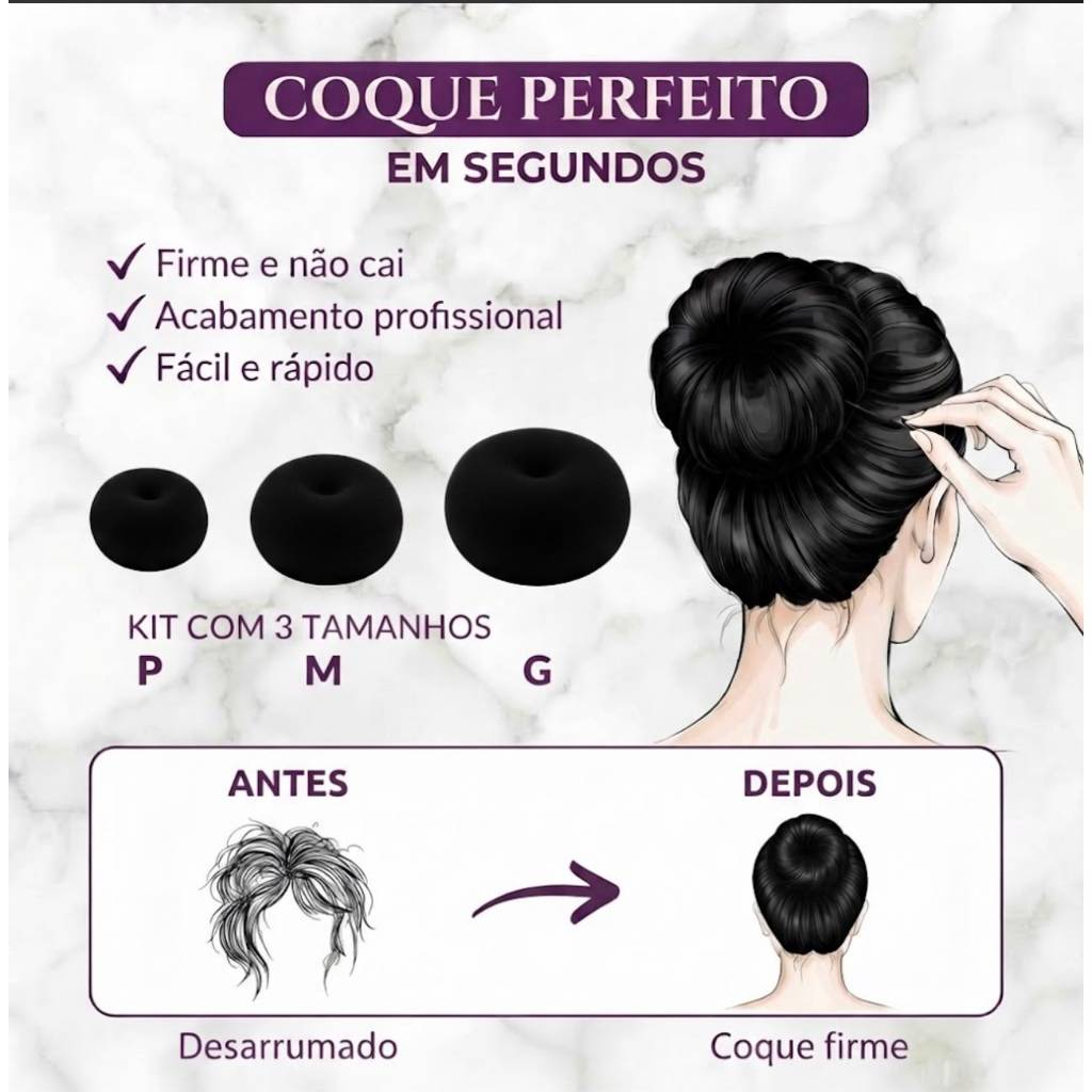 Kit Esponja Rosquinha para Coque – Acessório Donut Hair Prático e Estiloso para Penteados