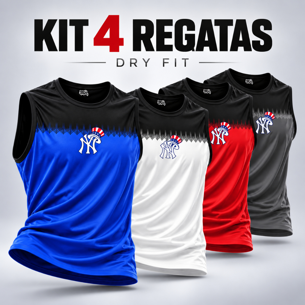 Kit 4 Regatas Masculinas Dry Fit Estampadas Academia Treino Musculação Camiseta Sem Manga Corrida Verão Praia Gym