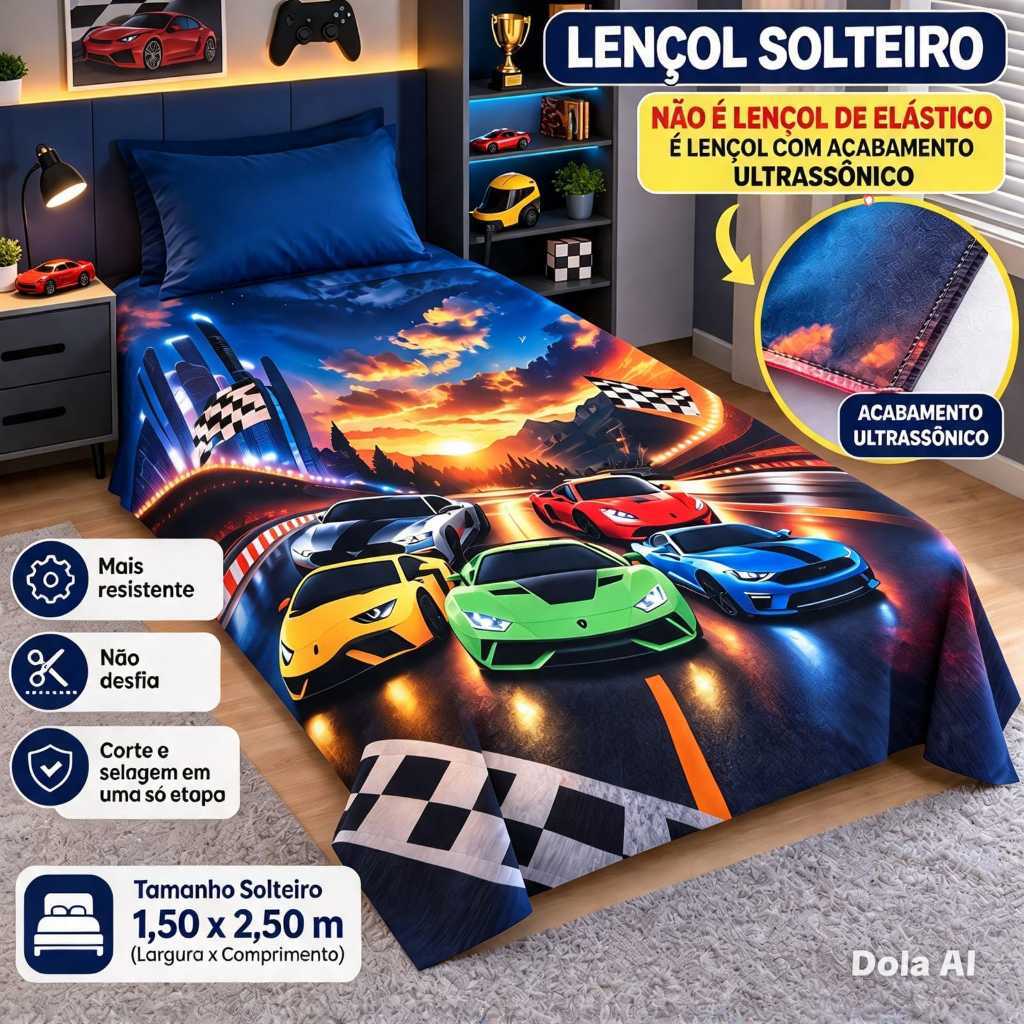 Lençol Solteiro Avulso Infantil Estampado sem Elástico - Cama Box, Toque Macio, Micropercal